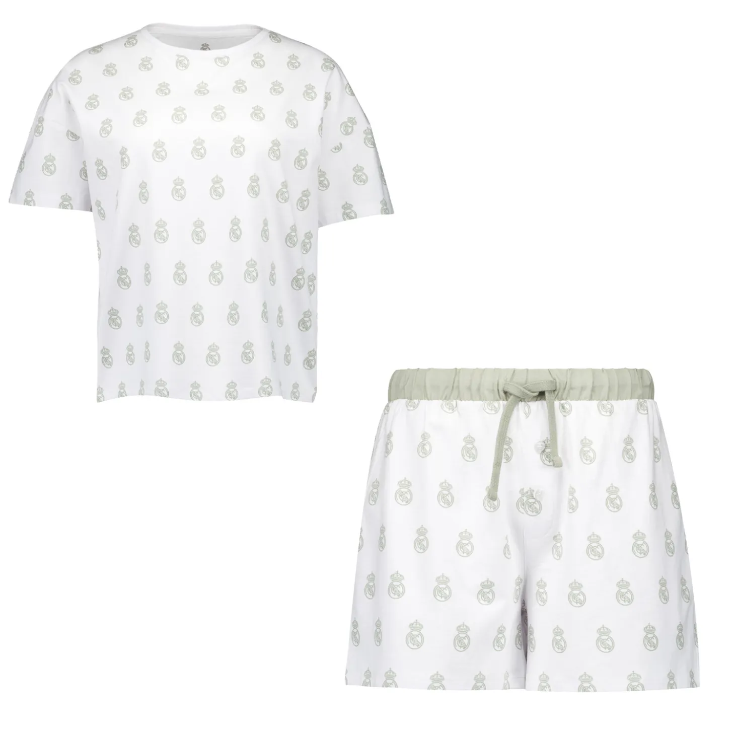 Damen Real Madrid Weiße Träume Pyjama Set T-Shirt & Shorts Grün mit gedrucktem Wappen | OSDM Discount